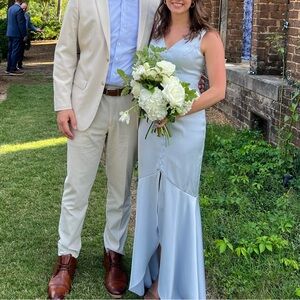 Light Blue Satin V-Neck Slip Dress